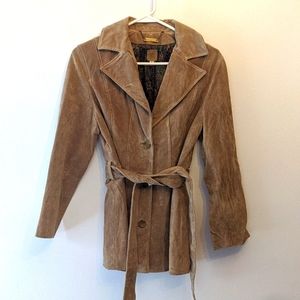 Women's Wilson's Leather Tan Suede Belted Button Spring Jacket Coat - S